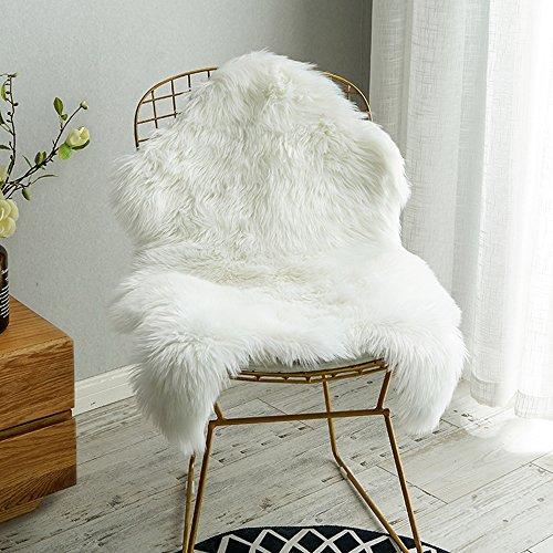 Carvapet Luxury Soft Faux Sheepskin Chair Cover Seat Cushion Pad Plush Fur Area Rugs for Bedroom, 2ft x 3ft, White