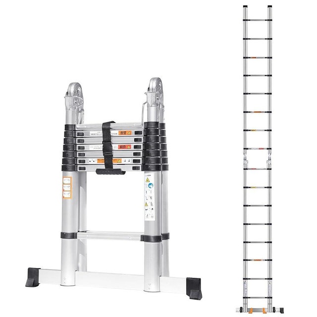 Telescoping A Frame 16.5FT Ladder with Anti-Slip Feet, Multi Position Extension Telescopic Ladder with Stabilizers, Foldable Lightweight Collapsible Ladder for Home Indoor Outdoor Rv, 330LBS Capacity