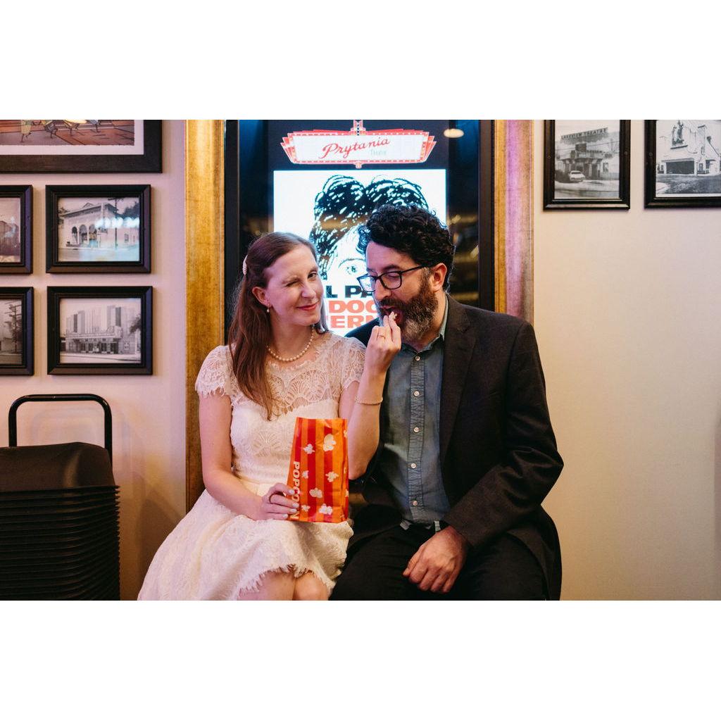 Engagement photo shoot at the historic Prytania Theatre in Uptown New Orleans.