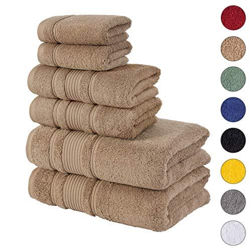 Qute Home Spa & Hotel Towels 6 Piece Towel Set, 2 Bath Towels, 2 Hand Towels, and 2 Washcloths - Brown