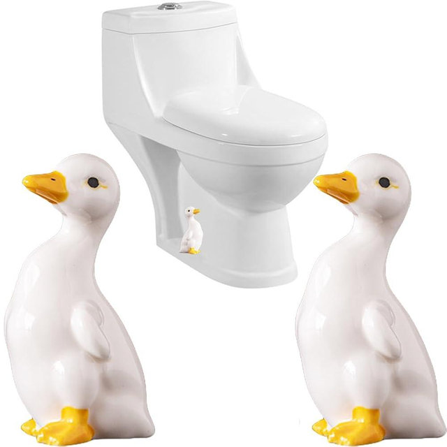 Set of 2 Duck Toilet Bolt Covers Decorative Toilet Screw Cover Caps, Ceramic Toilet Bolt Caps, Toilet Caps for Bottom of Toilet, Cute Toilet Screw Covers for Bathroom Decor, Easy to install (Standing)