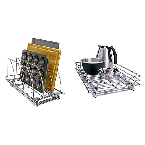 Lynk Professional Slide Out Kitchen Cabinet Rack, 10w x 21d x 9.6h -inch, Chrome & Organizer Pull Out Under Cabinet Sliding Shelf, 14" W x 21" D, Chrome
