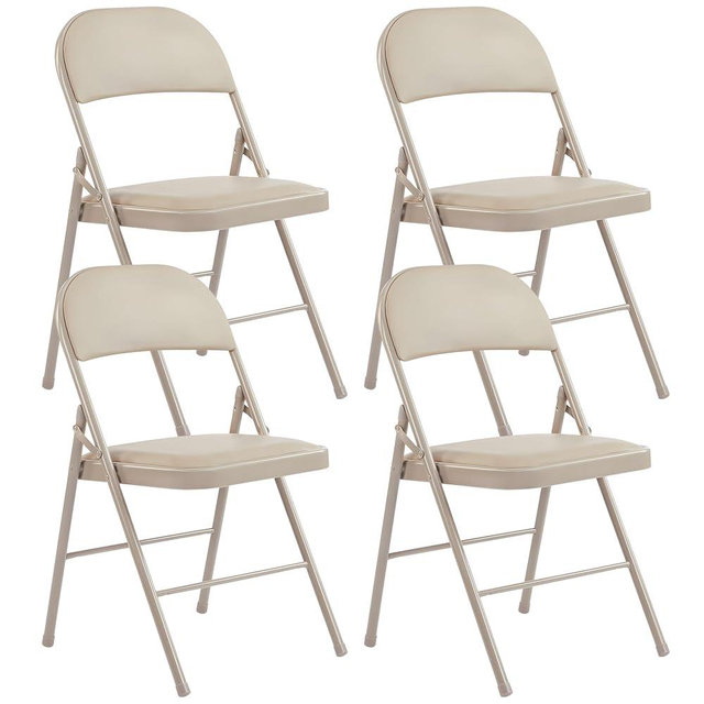 HealSmart 4 Pcs Folding Chairs with Leather Padded Cushion Seats, Back & Sturdy Metal Frame, Stackable, Portable, Commercial Event Seat, Indoor Outdoor for Parties, Home Event, Office, Tan