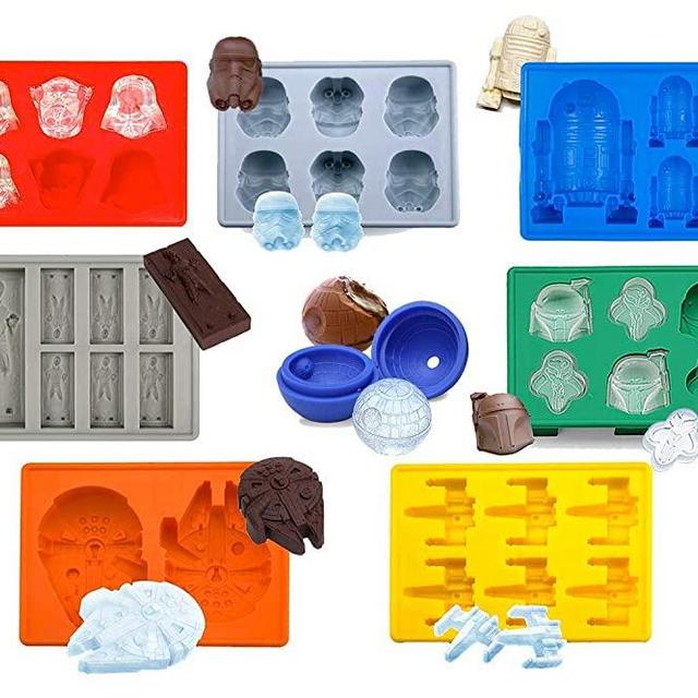 Set of 8 Star Wars Silicone Ice Trays/Chocolate Molds: Stormtrooper, Darth Vader, X-Wing Fighter, Millennium Falcon, R2-D2, Han Solo, Boba Fett, and Death Star