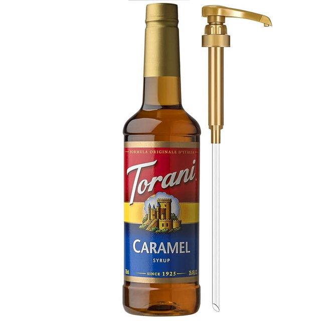 Torani Caramel Coffee Syrup for Drinks & Desserts, Pump Included, 25.4 Fl Oz