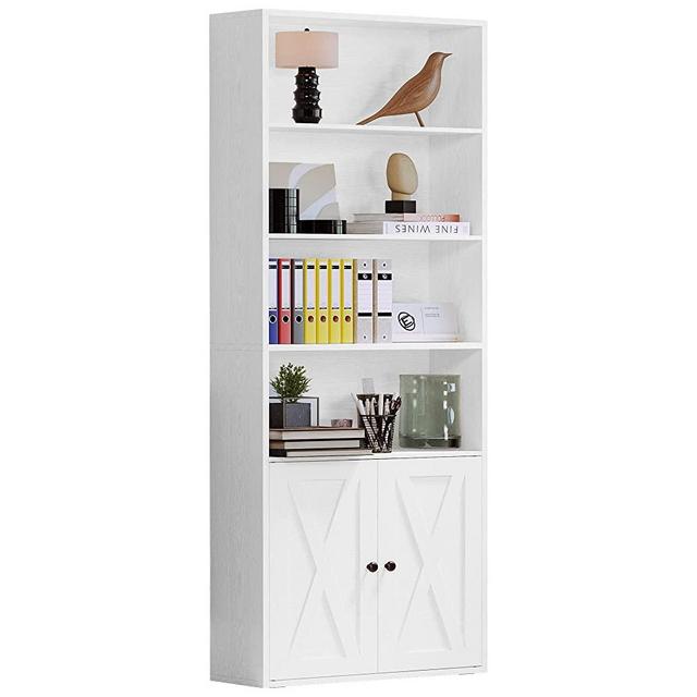 IRONCK Industrial Bookshelves and Bookcases with Doors Floor Standing 6 Shelf Display Storage Shelves 70 in Tall Bookcase Home Decor Furniture for Home Office, Living Room, Bed Room