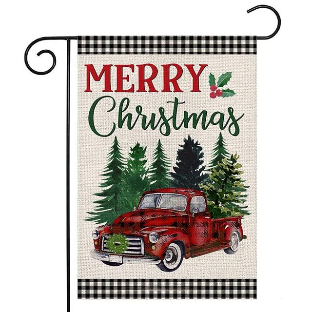 EKOREST Winter Garden Flags for Outside,Merry Christmas Buffalo Plaid with Red Truck and Trees Yard Flags,Small Seasonal Garden Flag,Outdoor Decor for Farmhouse Lawn Porch Holiday,12x18 Double Sided