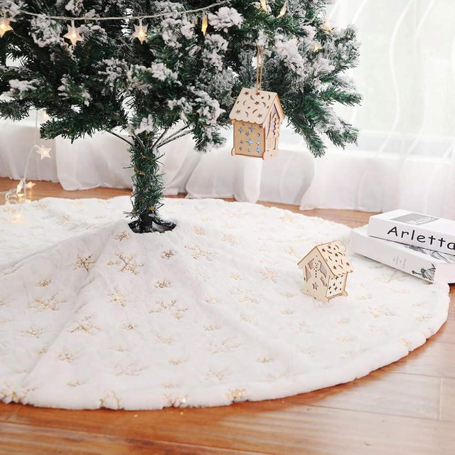 Kaximd Christmas Tree Skirt 30/36/49 inches Xmas White Tree Skirts Snowflake Embroidery for Christmas Decorations Holiday Party 198 Gold 120