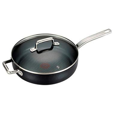 T-fal C51782 ProGrade Titanium Nonstick Thermo-Spot Dishwasher Safe PFOA Free with Induction Base Saute Pan Jumbo Cooker Cookware, 5-Quart, Black