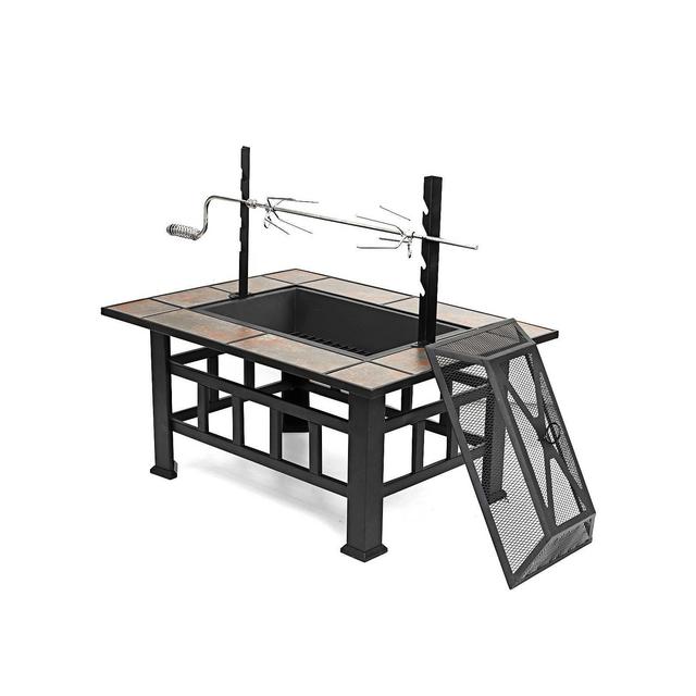 SINGLYFIRE 37 Inch Large Fire Pit with Ceramic Table & BBQ Grill for Backyard Garden