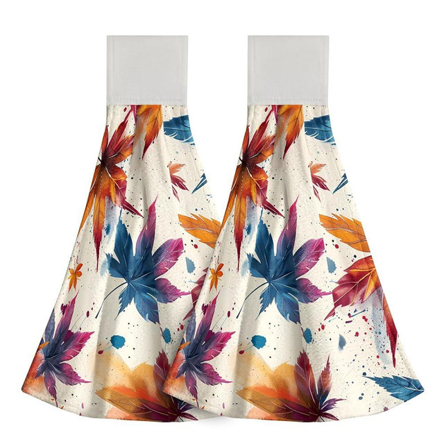 Giwawa Maple Leaves Kitchen Dish Towels Microfiber Absorbent Tie Towel with Hanging Loop Hand Towel for Home Decor