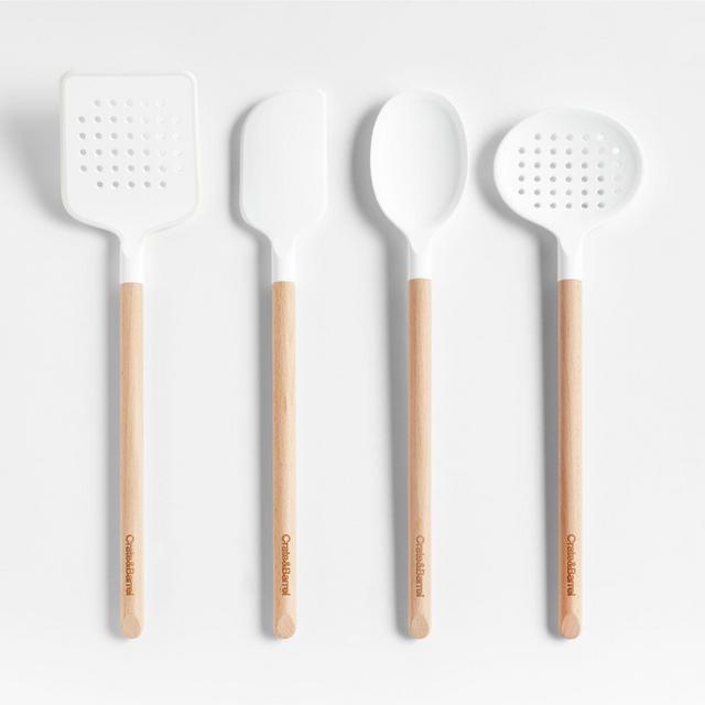 Crate & Barrel Navy Silicone and Wood Utensils