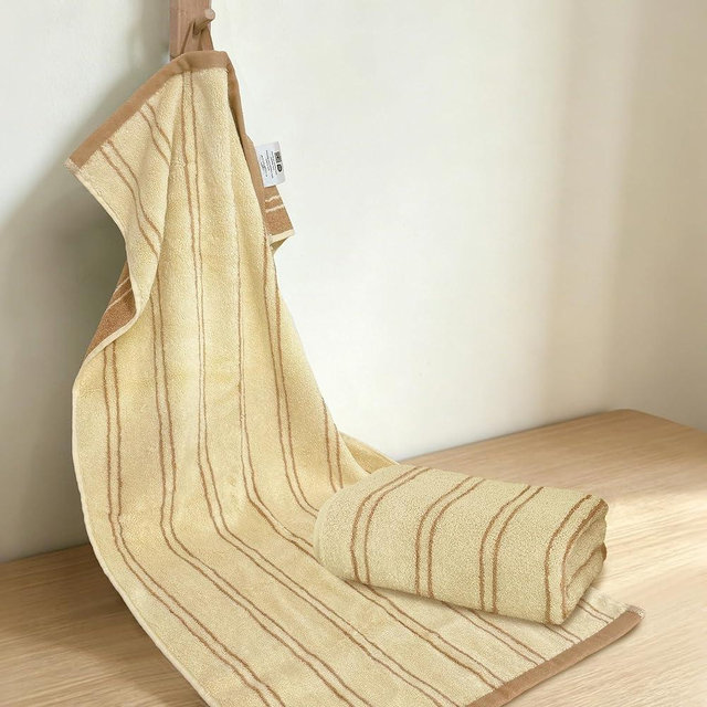 VOOVA & MOVAS 2 Pack Large Striped Hand Towels,68% Rayon from Bamboo, 32% Cotton,32x16 Inches,Ultra Soft Breathable Highly Absorbent for Bathroom Gym,Brown