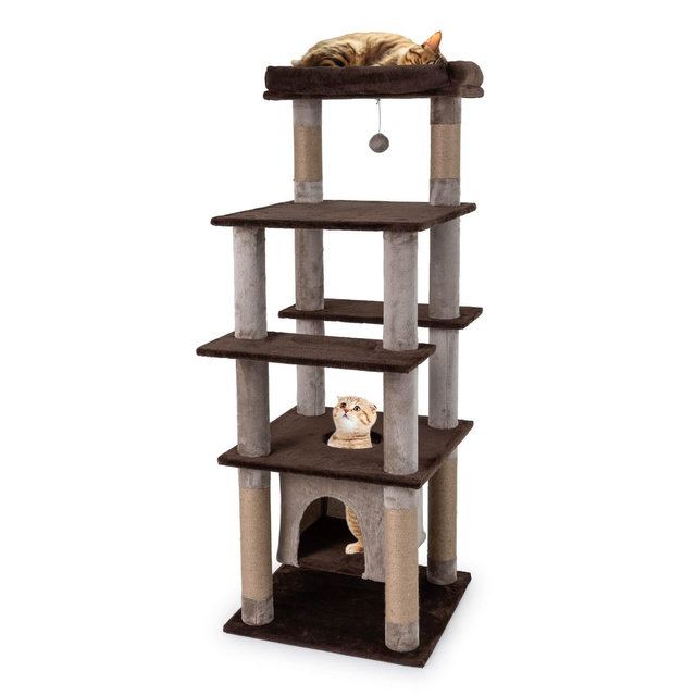 Costway Large Multi-level Cat Tree 58" Tall Cat Tower with Swaying Aerial Condo Perch Bed Brown