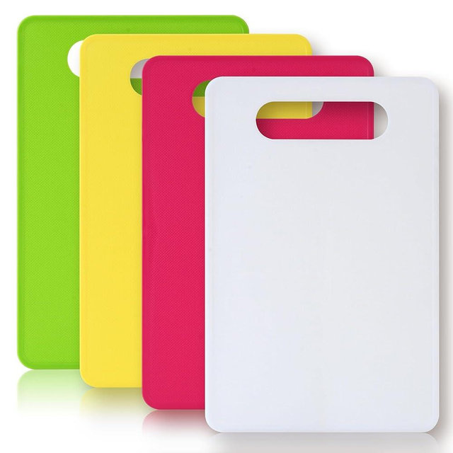 Luckyiren Cutting Board Set of 4, 11.4" x 7.5" x 0.1", Red Green Yellow White, Plastic Kitchen Cutting Boards with Juice Groove & Handle Hole, Lightweight & Dishwasher Safe