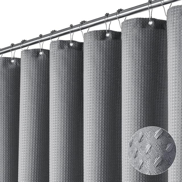 Dynamene 60 inch Stall Shower Curtain - Waffle Weave Heavy Duty Thick Fabric Shower Curtains for Bathroom,Weighted Hotel Spa Luxury Cloth Bath Curtain Set with 10 Plastic Hooks,60x72, Grey/Gray