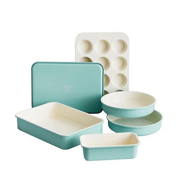 GreenLife 6 Piece Nonstick Bakeware Set, Non-Toxic PFAS-Free Ceramic Oven Pans, Dishwasher & Oven Safe to 450°F, Easy Release Baking Sheet, Loaf Pan, Rectangle & Round Cake, Muffin Pan, Turquoise