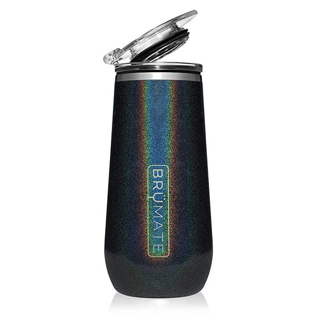 BrüMate 12oz Insulated Champagne Flute With Flip-Top Lid - Made With Vacuum Insulated Stainless Steel (Glitter Charcoal)