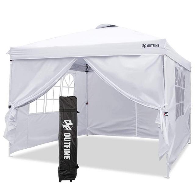 OUTFINE Canopy 10'x10' Pop Up Commercial Instant Gazebo Tent, Fully Waterproof, Outdoor Party Canopies with 4 Removable Zippered Sidewalls, Stakes x8, Ropes x4 (White, 1010FT)