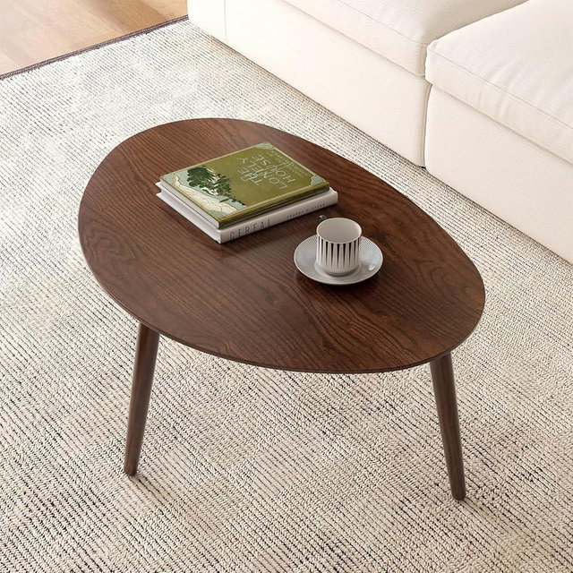 Wayshome Small Oval Coffee Table, 100% Solid Wood Coffee Tables Mid Century Modern Table for Living Room, Side Table End Tables for Home (Walnut Wood Color, 25.59''x17.51''x19.68'')