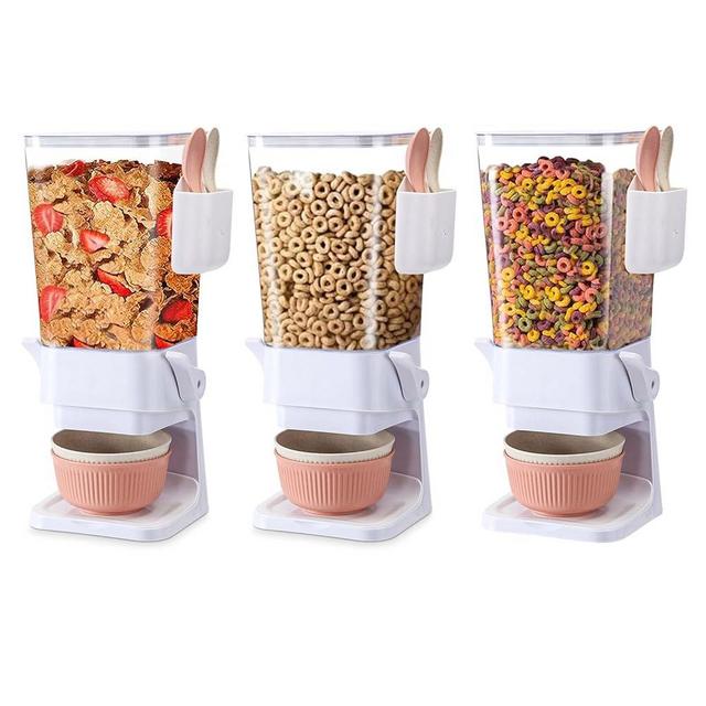 Osacoe Cereal Dispenser Countertop White 3 Pack with Bowls Spoons Cutlery Box,5.5 QT Dry Food Dispenser Snack Organizer Containers Storage for Pantry Kitchen Organization Oatmeal Nut Granola Candy