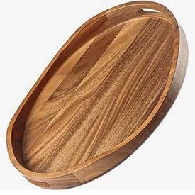 Acacia Wood Serving Tray with Handles - 17"x13" Round