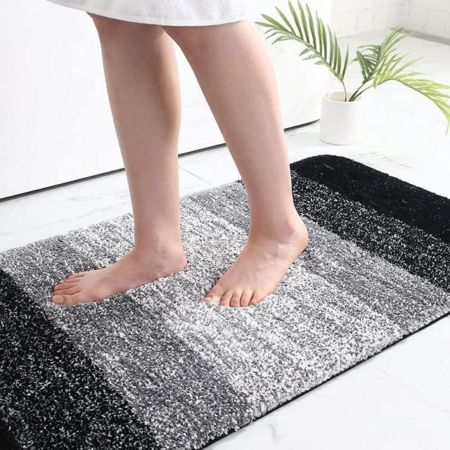 Arotive Microfiber Bathroom Rugs, Shaggy Soft and Absorbent Bath Rug, Non-Slip, Thick Plush Bathroom Mat, Machine Washable Dry Bath Mats for Bathroom, Tub and Shower, 17"x24", Black
