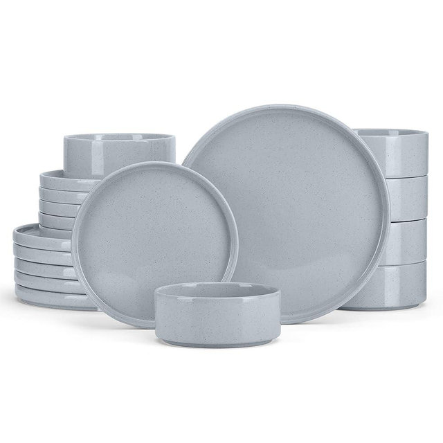 E-far Dinnerware Sets for 6, 18-Piece Stoneware Plates and Bowls Dish Set, Modern Kitchen Dinning Dishware, Chip and Scratch Resistant, Microwave & Dishwasher Safe, Speckled Gray