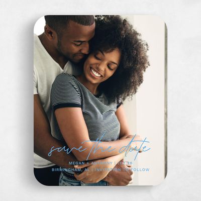 Blue Rounded Wedding Save the Date - Bow Bridge Portrait
