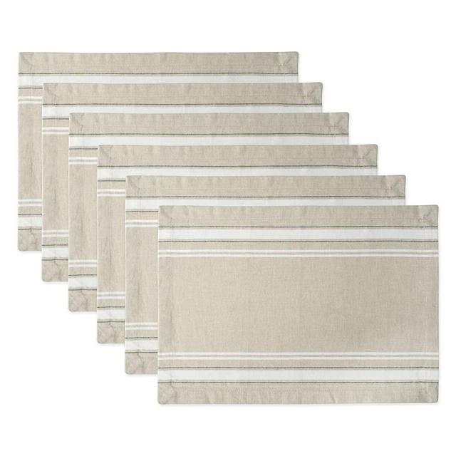 DII 100% Cotton French Stripe Tabletop Collection for Everyday Indoor/Outdoor Dining, Special Occasions or Dinner Parties, Machine Washable, Placemat Set, Taupe w/White 6 Count