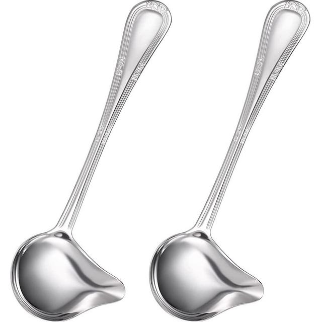 Stainless Steel Saucier Drizzle Spoon with Spout Small Gravy Ladle 18/10 Stainless Steel Sauce Soup Spoon for Spooning Gravies and Sauces (2)