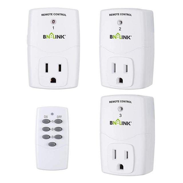 BN-LINK Mini Wireless Remote Control Outlet Switch Power Plug In for Household Appliances, Wireless Remote Light Switch, LED Light Bulbs, White (1 Remote + 3 Outlet) 1200W/10A