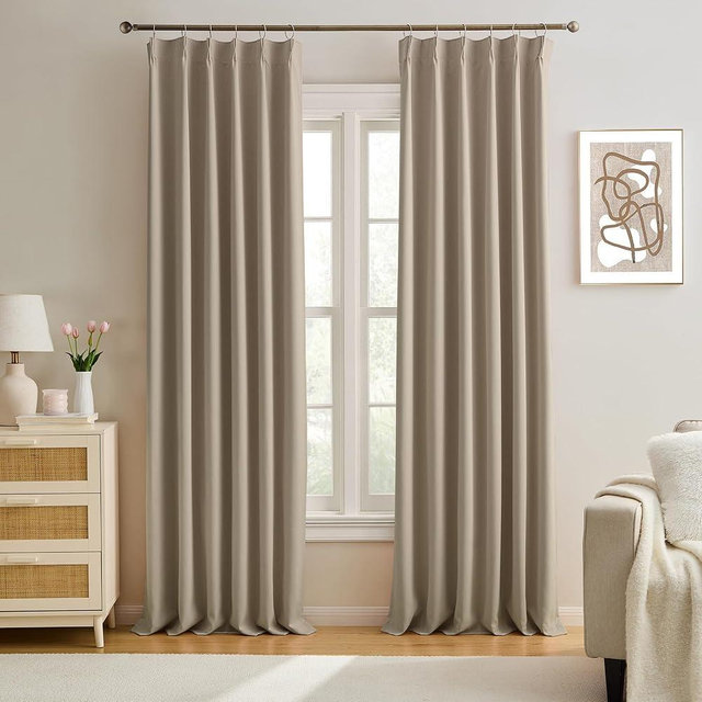 KEQIAOSUOCAI Pinch Pleated Window Curtain Panels 94 Inches Long Light Blocking Solid Custom Made Pleated Curtains Hooks Track Privacy Memory Shape Drape for Living Room,Khaki,40x94, Set of 2