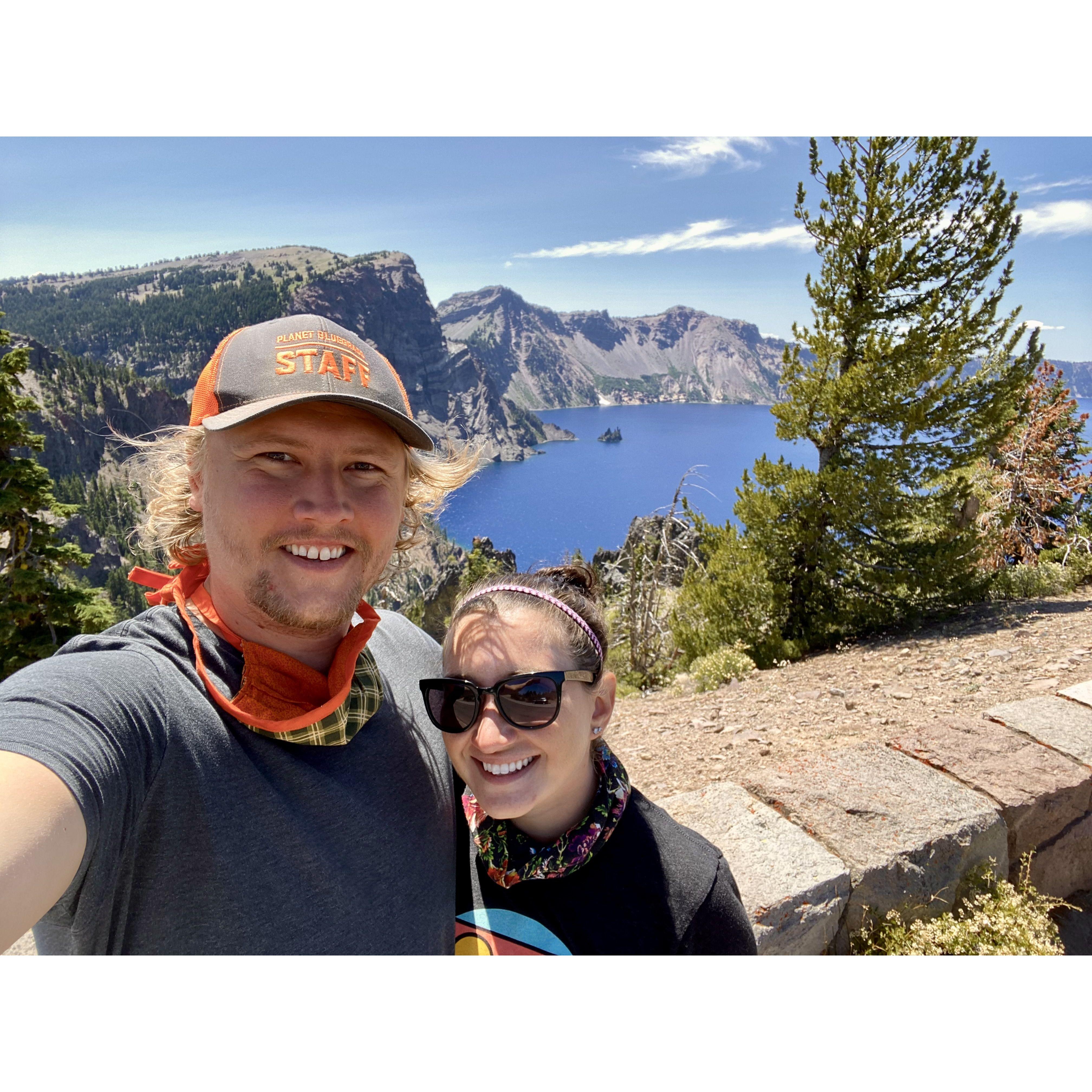 At Crater Lake National Park. We'd already booked a West Coast camper van trip, and were lucky enough that it was about the only vacation we could comfortably take that first pandemic summer.