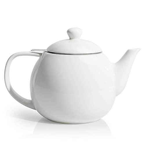 Sweese 221.101 Teapot, Porcelain Tea Pot with Stainless Steel Infuser, Blooming & Loose Leaf Teapot - 27 ounce, White