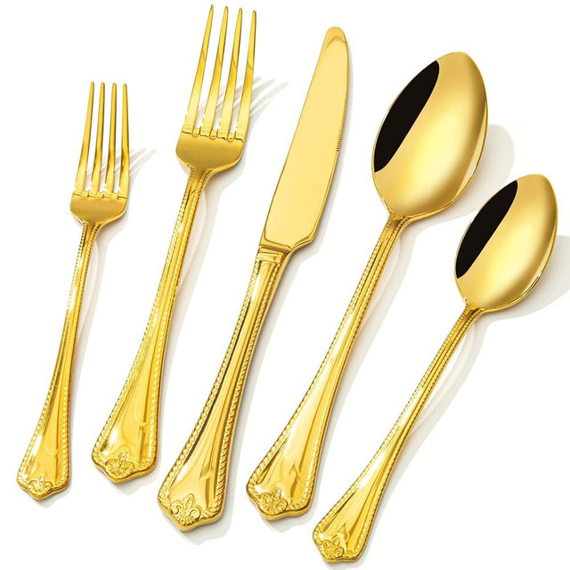 KINGSTONE Gold Silverware Set, 20-piece 18/10 Stainless Steel Flatware Set Cutlery Set for 4, for Kitchen, Home, Wedding, Party, Mirror Polished and Dishwasher Safe, Featured Gifts