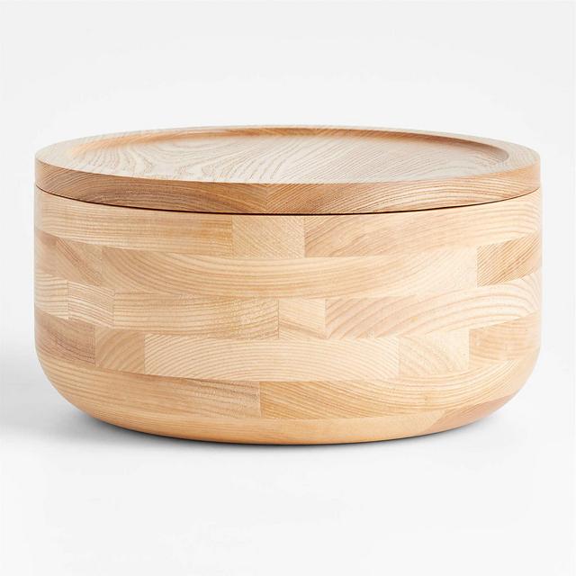 Arla Ash Wood Round Serving Bowl with Acrylic Lid