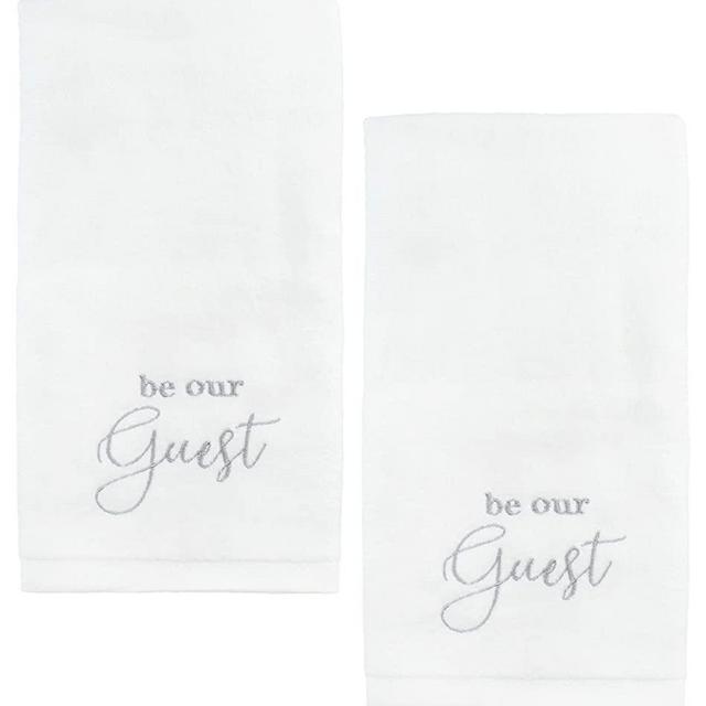 AuldHome Guest Towels (Set of 2); Be Our Guest Monogrammed Hand Towels, White with Gray Script