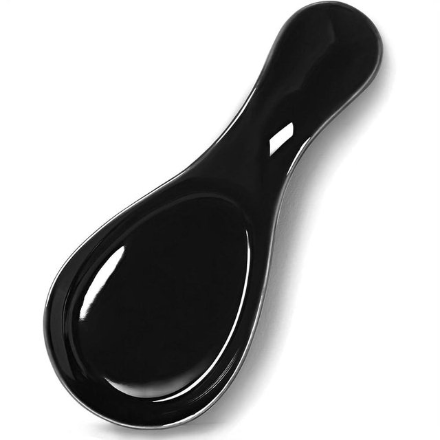 GDCZ Porcelain Spoon Rest Large Spoon Holder Utensil Rest for Kitchen Counter Stove Top, Black