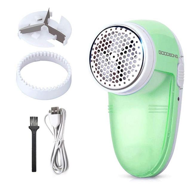 GOODBONG Fabric Shaver Defuzzer, Electric Lint Remover, Rechargeable Sweater Shaver with Replaceable Stainless Steel 3-Blades, Dual Protection, Removable Bin, Easy Remove Fuzz, Lint, Pills, Bobbles