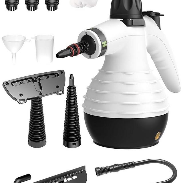 YSEAGA Steam Cleaner for Home, Multi-Surface Natural Steamer for Cleaning with Safety Lock and 11pcs Accessories, Handheld Steam Cleaner for Sofa Windows Carpet Tile Kitchen Hood and Car (White)