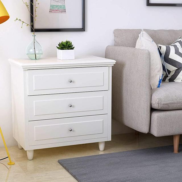 MOOSENG 3-Drawer Storage Nightstand Bedside Cabinet Furniture Fully Assembled Accent End Side Table Chest, Perfect for Home, Bedroom Living Room Accessories, Dresser, White