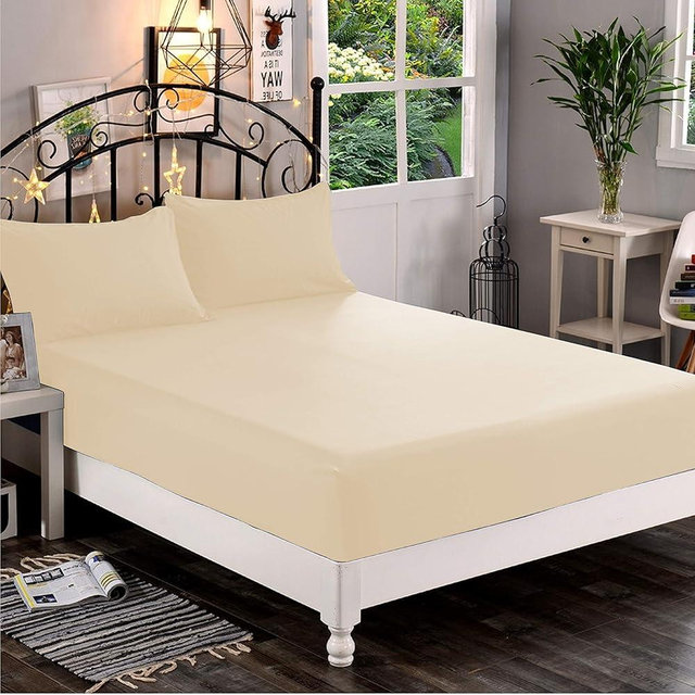 Elegant Comfort 1500 Premium Hotel Quality 1-Piece Fitted Sheet, Softest Quality Microfiber - Deep Pocket up to 16 inch, Wrinkle and Fade Resistant, Queen, Cream