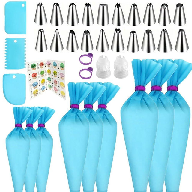 Reusable Piping Bags and Tips Set - Silicone Pastry Bags 3X (12’’+14’’+16’’) with Icing & Frosting Tips for Cake Decorating, Cupcakes, Cookies, Deviled Eggs, and Baking Accessories, Baking Tools Kit