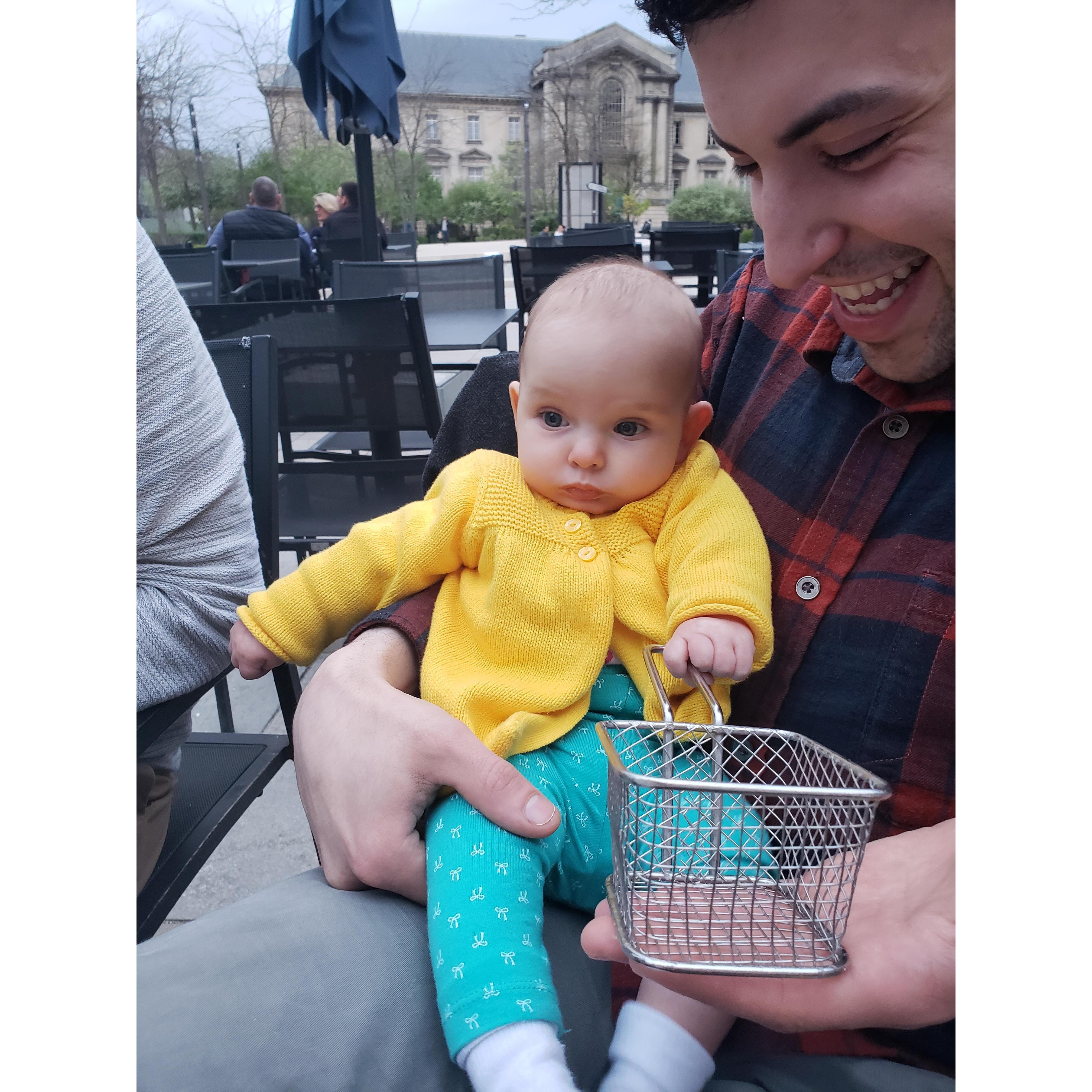 Teaching our French neice Zoe how to fry "Pomme Frite"