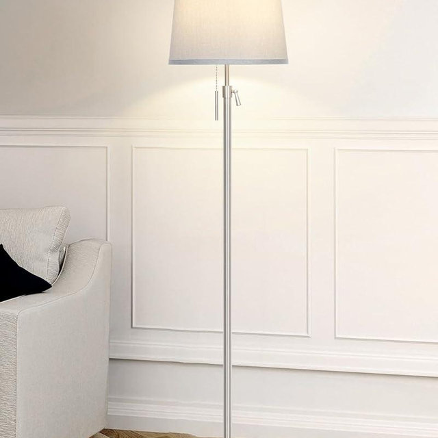 JUNNAI Floor Lamp for Living Room,Adjustable Height Standing Lamp,Dimmable Modern Floor Lamps for Bedroom Office Tall Floor Lights with Pull Chain Bulb Included-Silver Gray Shade