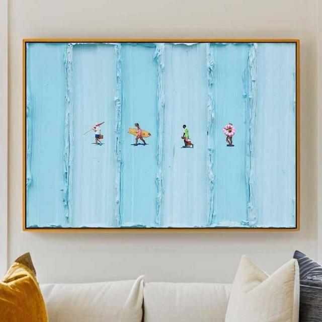 Abstract Beach Art Textured Blue Wall Art Beach Figures Impasto Ocean Decor Abstract Beach Art Summer Wall Decor Beach Lover Gift Summer