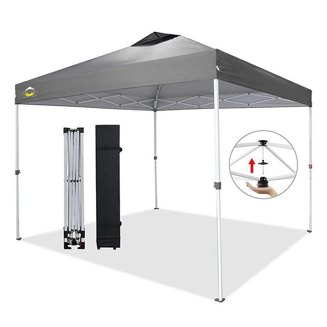 Crowns Shades 10x10 Pop up Canopy Outside Canopy, Patented One Push Tent Canopy with Wheeled Carry Bag, Bonus 8 Stakes and 4 Ropes, Grey