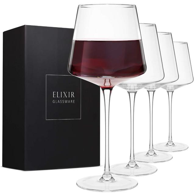 Modern Red Wine Glasses Set of 4 – Hand Blown Crystal Wine Glasses – Tall Long Stem Wine Glasses – Unique Large Wine Glasses with Stem For Cabernet, Pinot Noir, Burgundy, Bordeaux – 22oz Clear
