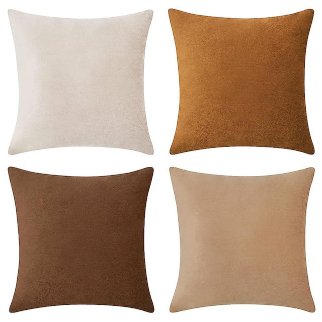 MONDAY MOOSE Decorative Throw Pillow Covers Cushion Cases, Set of 4 Soft Velvet Modern Double-Sided Designs, Mix and Match for Home Decor, Pillow Inserts Not Included (18X18 inch, Brown/Beige)